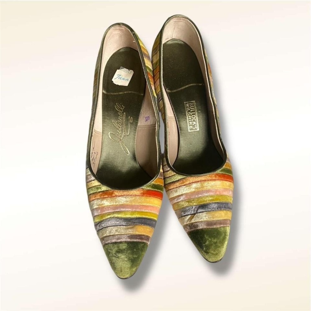 Bullock's Wilshire Vintage Striped Velvet Heels - Picture 2 of 7
